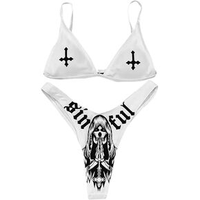 AIBEARTY Women's Skull Letter Printed Two Piece Swimsuit High Cut Triangle Bikini Set for Party Festival Halloween