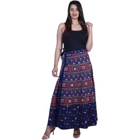 rajwada-fashion Indian Wrap Around Long Skirt 100% Cotton Jaipuri Printed Mandala Free Size for Women Thanksgiving Gift in Kuwait