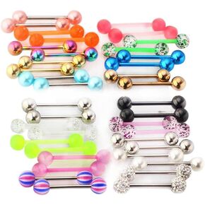 40 قطعة من قضبان الحديد الجراحية ذات اللسان الدائري مقاس 14 مجوهرات ثقب الجسم من الأكريليك المتوهج في الظلام مجوهرات الجسم المرنة للنساء والرجال in Kuwait