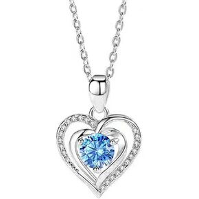 COLORFUL BLING Luxury Blue Love Heart Pendant Necklac Crystal Cubic Zirconia CZ for Women Girls Lover Wedding Romantic Jewelry Velentine's Day Gift