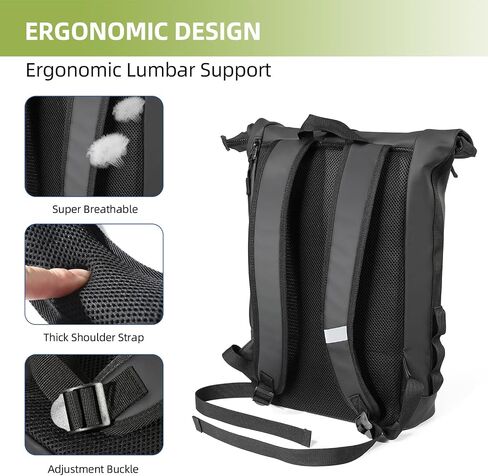 Ajiga Travel Backpack for men and women, Lightweight Roll Top Daypack for 17 Inch Laptop, Anti Theft Back Zipper, Stylish and Water-resistent, Black in Saudi Arabia