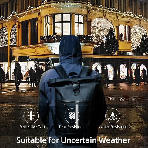 Ajiga Travel Backpack for men and women, Lightweight Roll Top Daypack for 17 Inch Laptop, Anti Theft Back Zipper, Stylish and Water-resistent, Black in Saudi Arabia