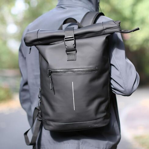 Ajiga Travel Backpack for men and women, Lightweight Roll Top Daypack for 17 Inch Laptop, Anti Theft Back Zipper, Stylish and Water-resistent, Black in Saudi Arabia