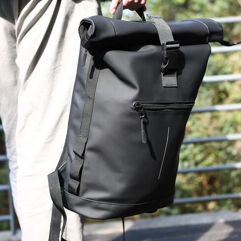 Ajiga Travel Backpack for men and women, Lightweight Roll Top Daypack for 17 Inch Laptop, Anti Theft Back Zipper, Stylish and Water-resistent, Black in Saudi Arabia