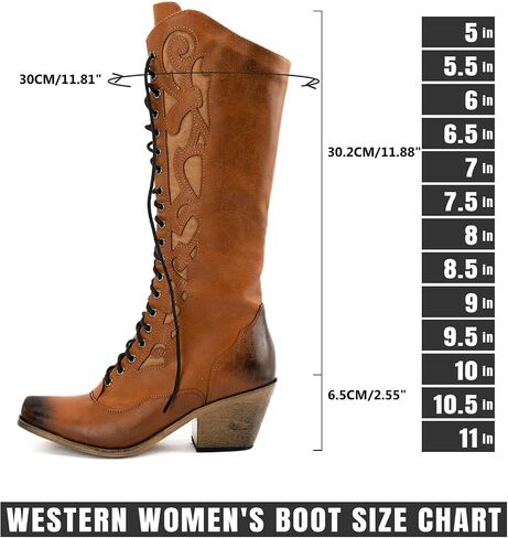 SO SIMPOK Lace Up Cowboy Boots for Women, Vintage Knee-High Cowgirl Boot, Low Heel Mid Calf Western Boots, Tall Square Toe Boot for Ladies in Saudi Arabia