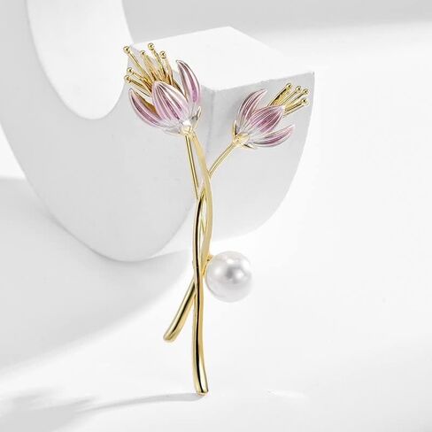 EMEGCY Flower Brooch for Women Girls Flower Rhinestone Brooch Gold Plated Lapel Pin Clothing Accessory Wedding Gift Fashion Jewelry for Mom Wife in Saudi Arabia