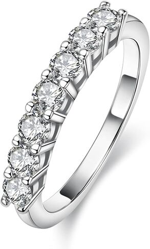 AnuClub 3mm Moissanite Wedding Band 7-Stone Rings, 0.7CT D Color Lab Diamond 18K Gold Plated Silver Half Eternity Rings For Women in Saudi Arabia