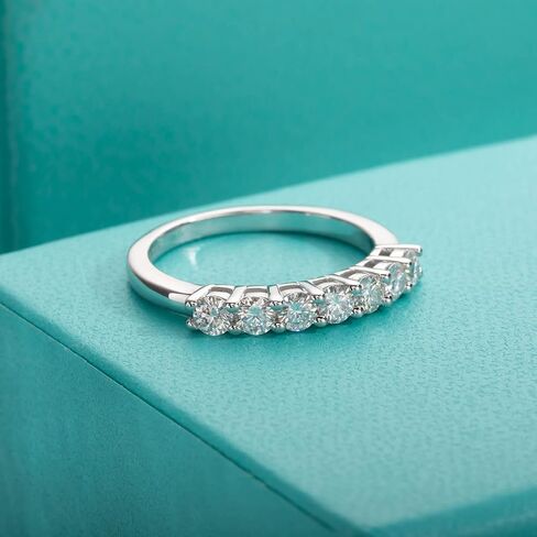 AnuClub 3mm Moissanite Wedding Band 7-Stone Rings, 0.7CT D Color Lab Diamond 18K Gold Plated Silver Half Eternity Rings For Women in Saudi Arabia