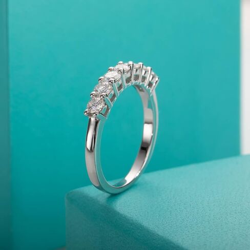 AnuClub 3mm Moissanite Wedding Band 7-Stone Rings, 0.7CT D Color Lab Diamond 18K Gold Plated Silver Half Eternity Rings For Women in Saudi Arabia