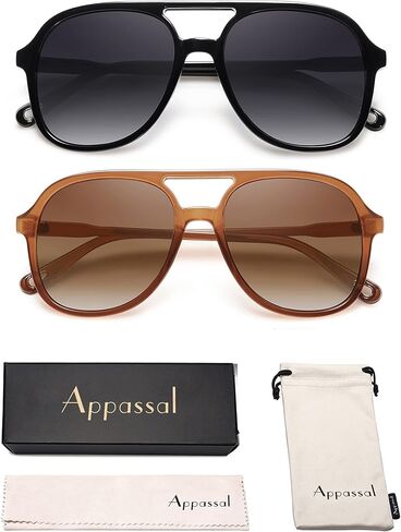 Appassal Retro Polarized Aviator Sunglasses Womens Men Vintage Double Bridge Square Sun Glasses AP3606 in Saudi Arabia