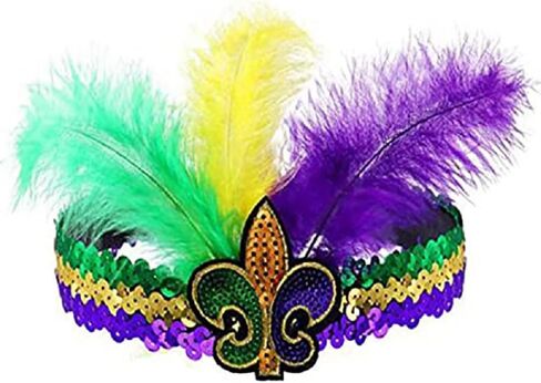 LKQBBSZ Mardi Gras Costume Accessory Set, Faux Feather Headpiece,Mardi Gras Beads for Women and Girls in Saudi Arabia