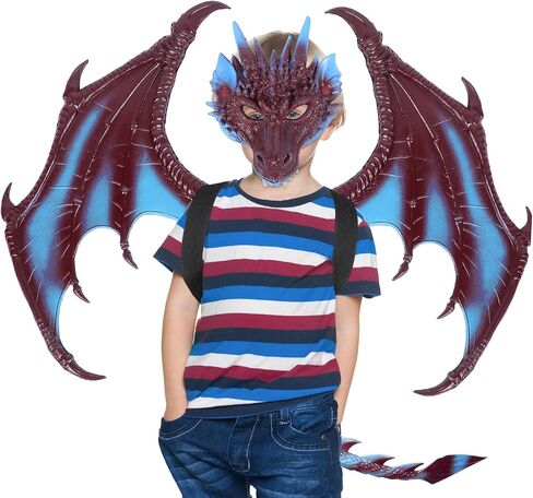 Halloween Dragon Costume Wing Dinosaur Tail Mask Dragon Cosplay Dinosaur Costume Set for Kids Children in Saudi Arabia