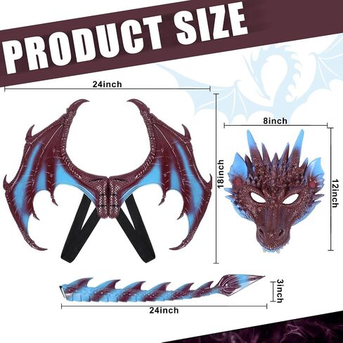 Halloween Dragon Costume Wing Dinosaur Tail Mask Dragon Cosplay Dinosaur Costume Set for Kids Children in Saudi Arabia