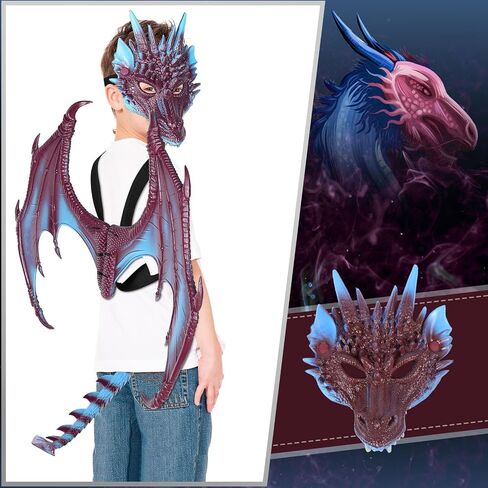 Halloween Dragon Costume Wing Dinosaur Tail Mask Dragon Cosplay Dinosaur Costume Set for Kids Children in Saudi Arabia