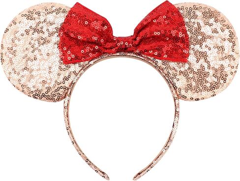 AQOKKA Mouse Ears Headbands Sequin Mouse Ears Headband with Bow for Birthday Party, Women & Girl in Saudi Arabia