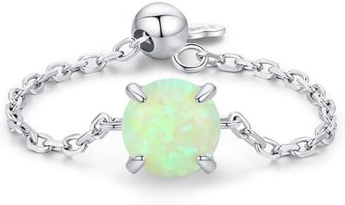 Opal Heart Ring for Women Girls 925 Sterling Silver Adjustable Finger Band Love Heart Engagement Promise Rings Dangle Ball Link Chain Bands Statement Ring Dainty Jewelry Gifts in Saudi Arabia