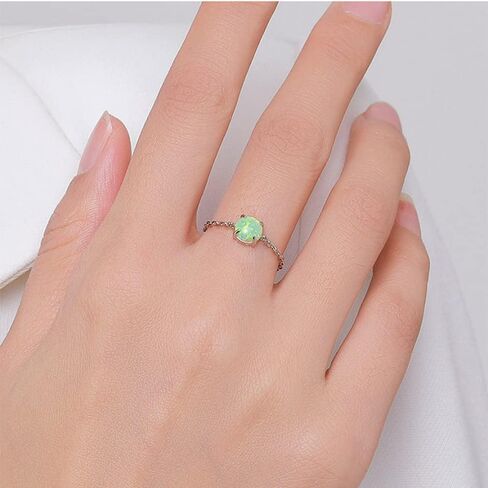 Opal Heart Ring for Women Girls 925 Sterling Silver Adjustable Finger Band Love Heart Engagement Promise Rings Dangle Ball Link Chain Bands Statement Ring Dainty Jewelry Gifts in Saudi Arabia
