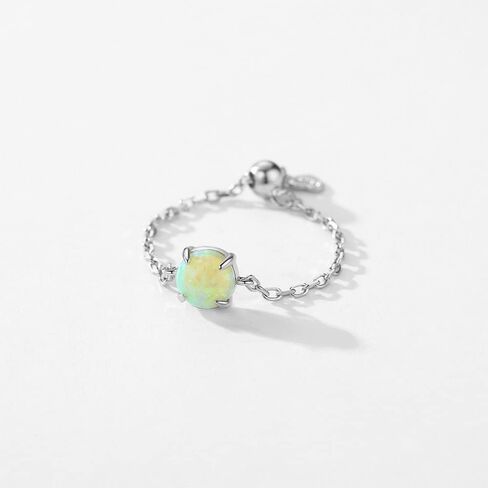 Opal Heart Ring for Women Girls 925 Sterling Silver Adjustable Finger Band Love Heart Engagement Promise Rings Dangle Ball Link Chain Bands Statement Ring Dainty Jewelry Gifts in Saudi Arabia