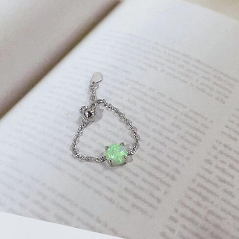 Opal Heart Ring for Women Girls 925 Sterling Silver Adjustable Finger Band Love Heart Engagement Promise Rings Dangle Ball Link Chain Bands Statement Ring Dainty Jewelry Gifts in Saudi Arabia