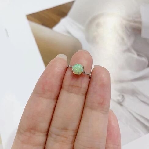 Opal Heart Ring for Women Girls 925 Sterling Silver Adjustable Finger Band Love Heart Engagement Promise Rings Dangle Ball Link Chain Bands Statement Ring Dainty Jewelry Gifts in Saudi Arabia