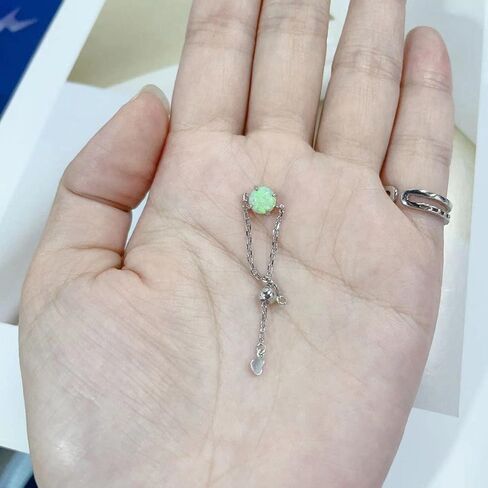 Opal Heart Ring for Women Girls 925 Sterling Silver Adjustable Finger Band Love Heart Engagement Promise Rings Dangle Ball Link Chain Bands Statement Ring Dainty Jewelry Gifts in Saudi Arabia