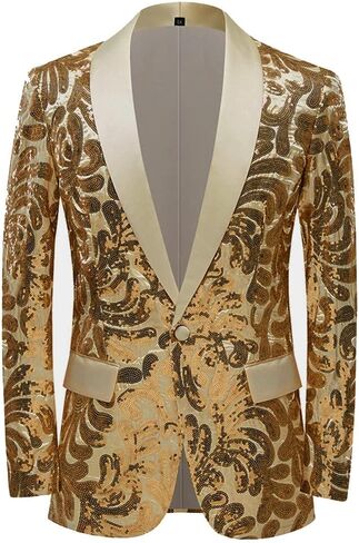 جاكيت رجالي من PYJTRL أنيق من الساتان وجه ترتر مزين بالزهور in Kuwait