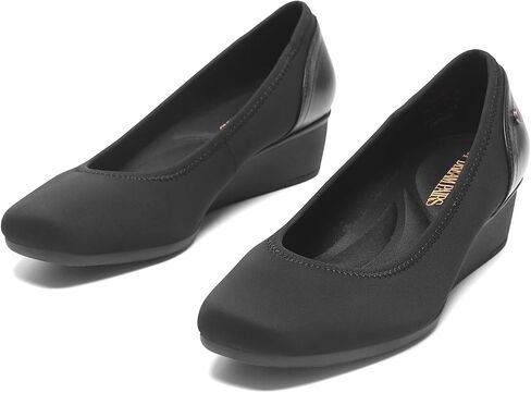 DREAM PAIRS المرأة إسفين الكعب المنخفض مربع إغلاق كتلة اصبع القدم فستان مريح الزفاف العروس مكتب مضخات الأحذية in Saudi Arabia