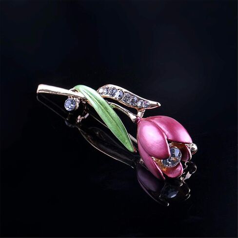 دبابيس بروش زهرة التوليب المينا الأنيقة، AILUOR موضة أوبال كريستال حجر الراين زهرة الصدار وشاح دبابيس مجوهرات اكسسوارات الملابس باقة دبابيس للعرائس النساء فتاة الزفاف زي in Kuwait