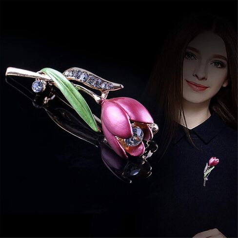 دبابيس بروش زهرة التوليب المينا الأنيقة، AILUOR موضة أوبال كريستال حجر الراين زهرة الصدار وشاح دبابيس مجوهرات اكسسوارات الملابس باقة دبابيس للعرائس النساء فتاة الزفاف زي in Kuwait