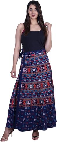 rajwada-fashion Indian Wrap Around Long Skirt 100% Cotton Jaipuri Printed Mandala Free Size for Women Thanksgiving Gift in Kuwait