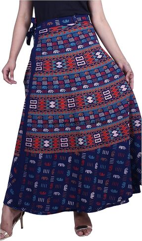 rajwada-fashion Indian Wrap Around Long Skirt 100% Cotton Jaipuri Printed Mandala Free Size for Women Thanksgiving Gift in Kuwait