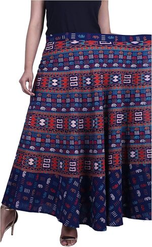 rajwada-fashion Indian Wrap Around Long Skirt 100% Cotton Jaipuri Printed Mandala Free Size for Women Thanksgiving Gift in Kuwait