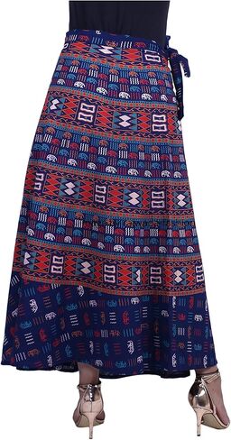 rajwada-fashion Indian Wrap Around Long Skirt 100% Cotton Jaipuri Printed Mandala Free Size for Women Thanksgiving Gift in Kuwait