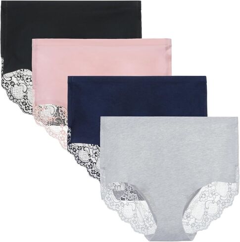 LIQQY Women's 4 Pack Combed Cotton Lace Coverage Full Rise Seamless Brief Panty Underwear in Saudi Arabia