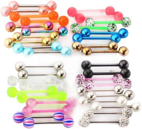 40 قطعة من قضبان الحديد الجراحية ذات اللسان الدائري مقاس 14 مجوهرات ثقب الجسم من الأكريليك المتوهج في الظلام مجوهرات الجسم المرنة للنساء والرجال in Kuwait