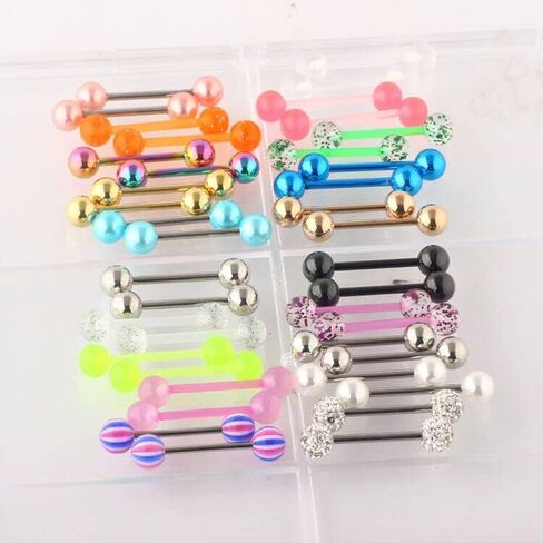 40 قطعة من قضبان الحديد الجراحية ذات اللسان الدائري مقاس 14 مجوهرات ثقب الجسم من الأكريليك المتوهج في الظلام مجوهرات الجسم المرنة للنساء والرجال in Kuwait