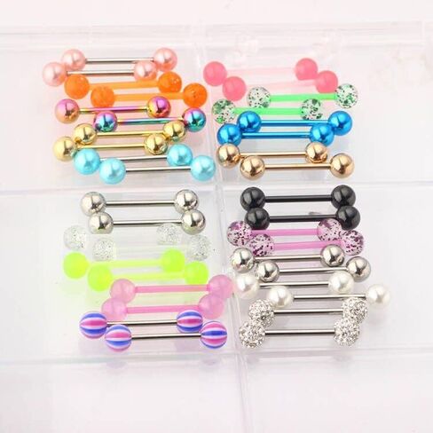 40 قطعة من قضبان الحديد الجراحية ذات اللسان الدائري مقاس 14 مجوهرات ثقب الجسم من الأكريليك المتوهج في الظلام مجوهرات الجسم المرنة للنساء والرجال in Kuwait
