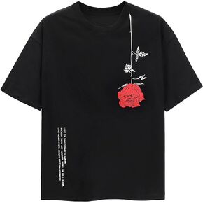 Mens Graphic Tees Vintage T-Shirts Oversized Floral Letter Print Casual Crewneck Top Short Sleeve Rapper Streetwear
