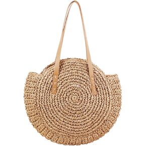 حقيبة الشاطئ النسائية المصنوعة يدويًا من القش من CHIC DIARY، حقيبة يد كبيرة للشاطئ الصيفية بمقابض جلدية مع سحاب in Kuwait