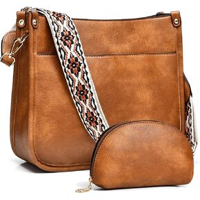 Crossbody Bags for Women Fashion Vegan Leather Hobo Purses Shoulder Handbags 2pcs Wallet Set with Guitar Strap