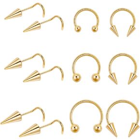vegolita 12pcs 316L الفولاذ المقاوم للصدأ طويل سبايك الحاجز الأنف خواتم للنساء الرجال طويل سبايك الأنف ترصيع حدوة الحصان الأنف خواتم الحاجز الدائري الأنف ثقب المجوهرات in Kuwait