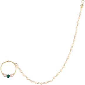 I Jewels 18k Gold Plated Indian Wedding Bollywoo Ethnic Bridal Nose Ring/Nath without piercing with Pearl Chain Encased with Pearl Stone for Women/Girls (NL43) in Saudi Arabia