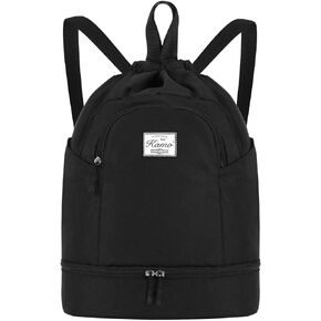 KAMO Drawstring Backpack Bag - Sport Swimming Yoga Backpack with Shoe Compartment, Two Water Bottle Holder for Men Women Large String Backpack Athletic Sackpack for Travel in Kuwait
