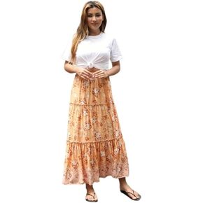 تنورة نسائية طويلة من ForMode بطباعة بوهو بخصر عالٍ وطباعة بوهيمية جانبية مع جيوب in Kuwait