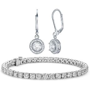 مجموعة هدايا الزفاف من أقراط هالة الاسترليني من مدينة نيويورك وسوار التنس in Kuwait