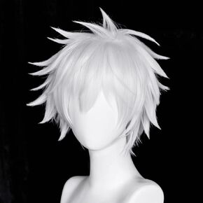 Amback Silver White Cosplay Wig for Jujutsu Kaisen, Probeauty Short Fluffy Synthetic Costume Anime Wigs for Halloween (Silver Gojo Satoru)
