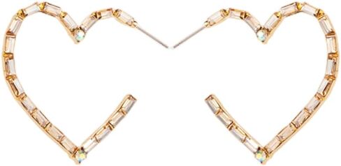 Rhinestone Heart Dangle Big Hoop Earrings for Women Girls Gold Plated Rectangle Crystal Love Shaped Charms Drop Lightweight Fashion Festival Holiday Birthday Jewelry Gifts in Saudi Arabia