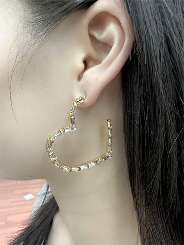 Rhinestone Heart Dangle Big Hoop Earrings for Women Girls Gold Plated Rectangle Crystal Love Shaped Charms Drop Lightweight Fashion Festival Holiday Birthday Jewelry Gifts in Saudi Arabia