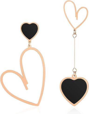 Big Heart Earrings Asymmetrical Lover Pendant Earrings Stylish Black and Rose Gold Heart Dangle Earrings Gold Earrings Love Dangle Earrings in Saudi Arabia