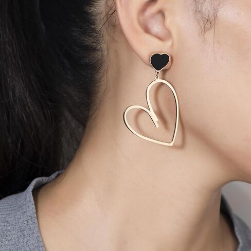 Big Heart Earrings Asymmetrical Lover Pendant Earrings Stylish Black and Rose Gold Heart Dangle Earrings Gold Earrings Love Dangle Earrings in Saudi Arabia